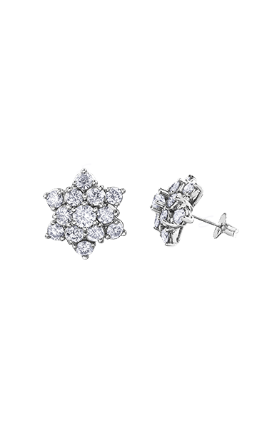 10K White Gold 2.00TDW Diamond Classic Cluster Stud Earrings