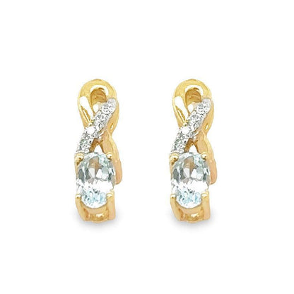 March Birthstone Aqua Infinity Style Earring with 0.05TDW Diamond Accent set in 10k Yellow Gold