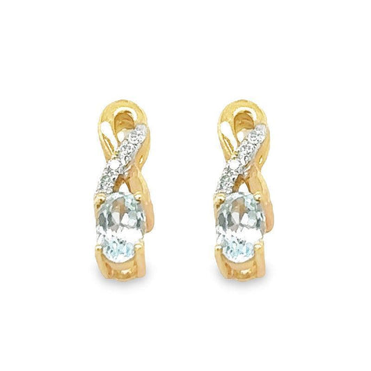 March Birthstone Aqua Infinity Style Earring with 0.05TDW Diamond Accent set in 10k Yellow Gold
