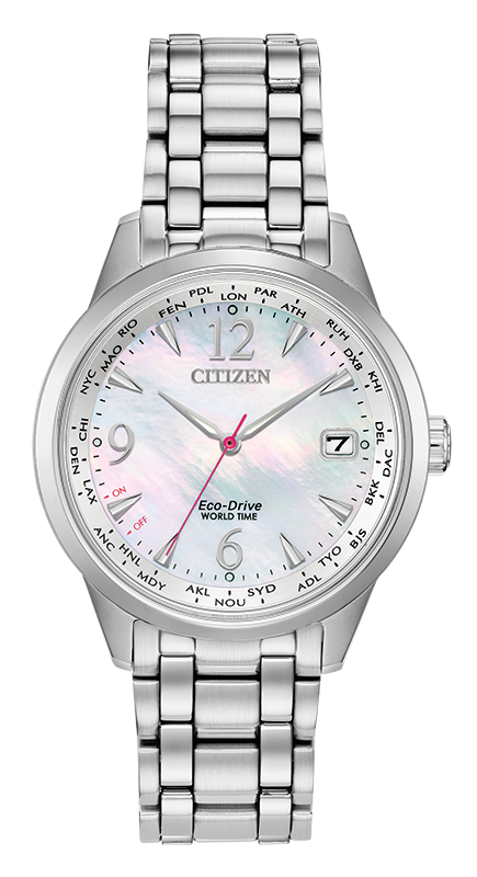 Citizen World Time Perpetual Calendar Eco-Drive Womens Watch FC8000-55D