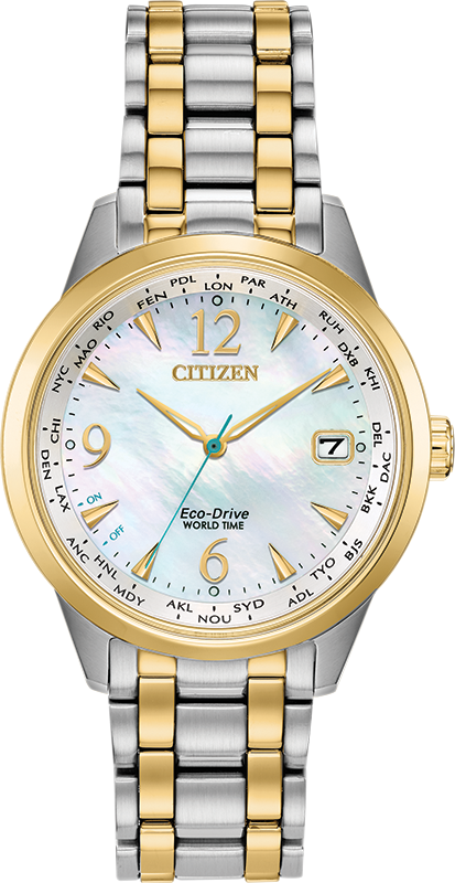 Citizen World Time Perpetual Calendar Eco-Drive Womens Watch FC8004-54D