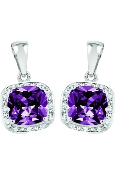 February Birthstone Earring with Diamond Accent set in Sterling Silver