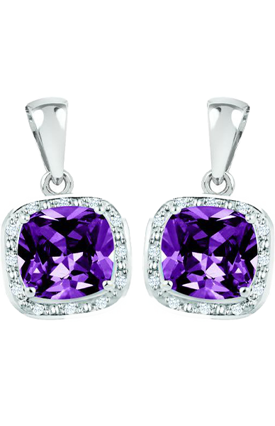 February Birthstone Earring with Diamond Accent set in Sterling Silver 8465029