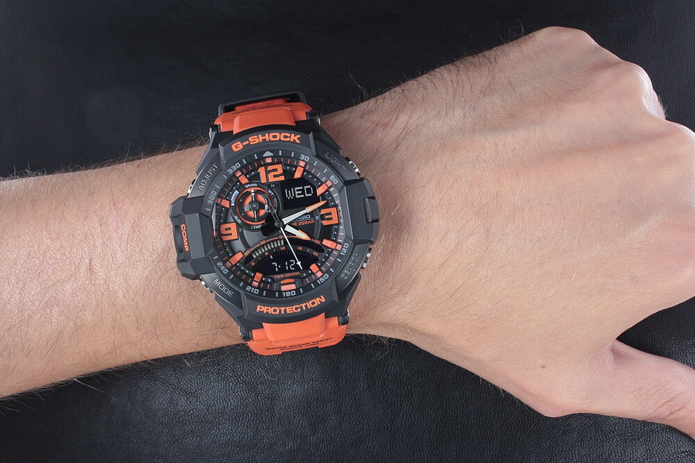 G-Shock G-Aviation Twin Sensor Black/Orange Men&#39;s Watch GA1000-4A