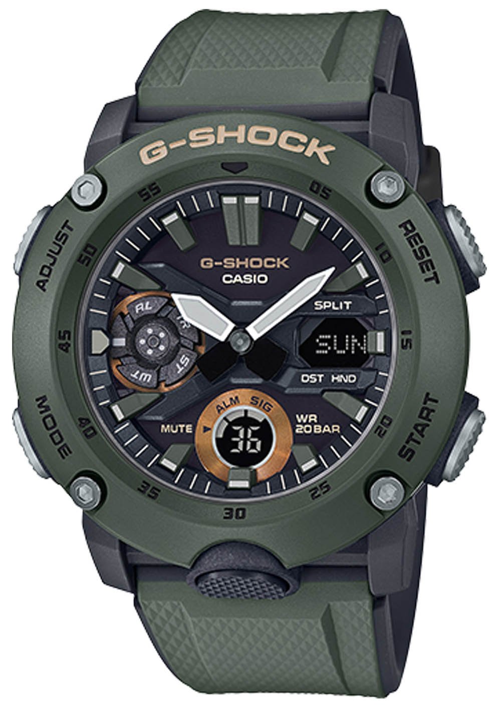 G-Shock Analog-Digital Carbon Core Guard Olive Green Men&#39;s Watch GA2000-3A