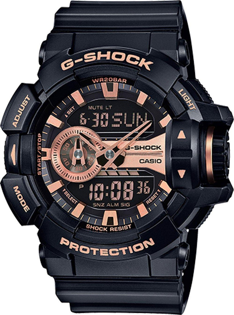 G Shock Black and Rose Gold Tone Dial Resin Men s Watch GA400GB 1A4 Obsessions Jewellery