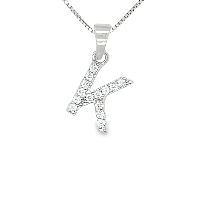 Sterling Silver Cubic Zirconia Initial Letter K Pendant