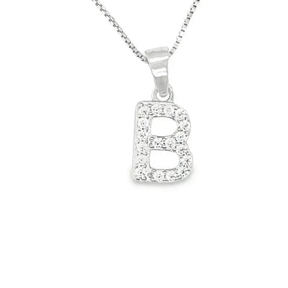 Dazzling Sterling Silver CZ Initial B Pendant with Chain