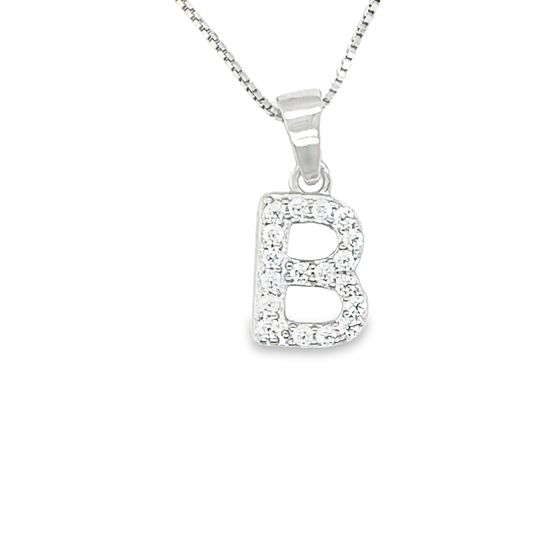Dazzling Sterling Silver CZ Initial B Pendant with Chain