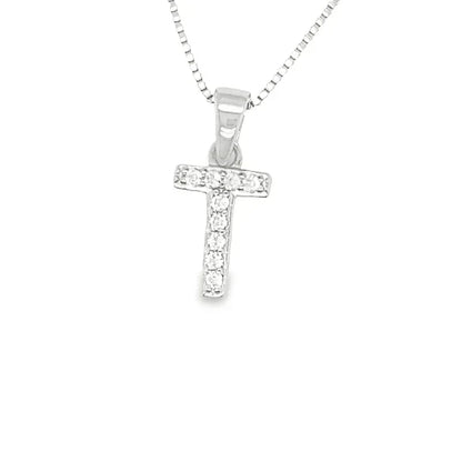 Sterling Silver Cubic Zirconia Initial Letter T Pendant