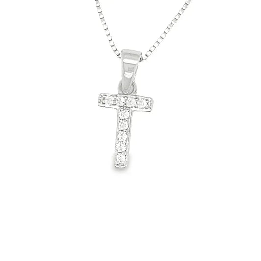 Sterling Silver Cubic Zirconia Initial Letter T Pendant