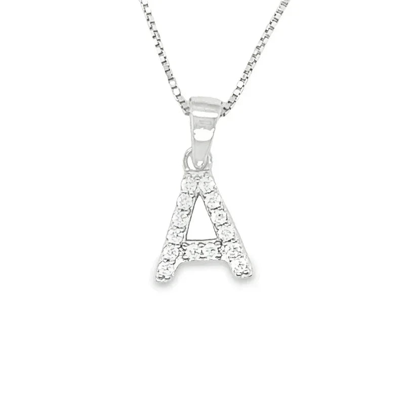 Shiny Sterling Silver and Cubic Zirconia Initial A Pendant Necklace