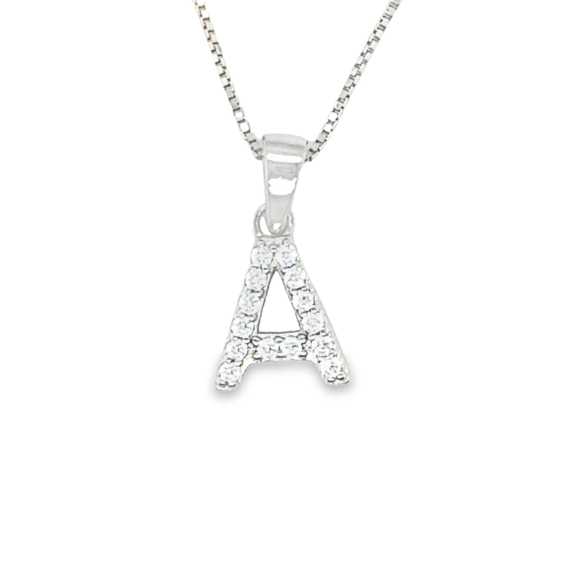 Shiny Sterling Silver and Cubic Zirconia Initial A Pendant Necklace