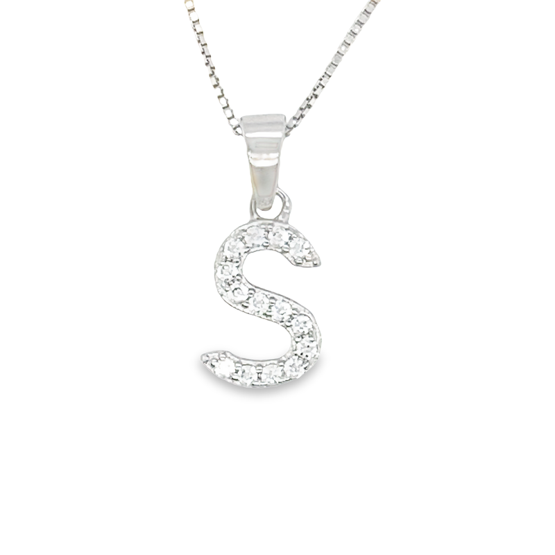 Initial Letter W Pendant CZ in Sterling Silver