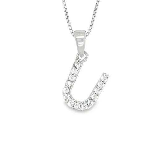 Sterling Silver CZ Initial Letter U Pendant