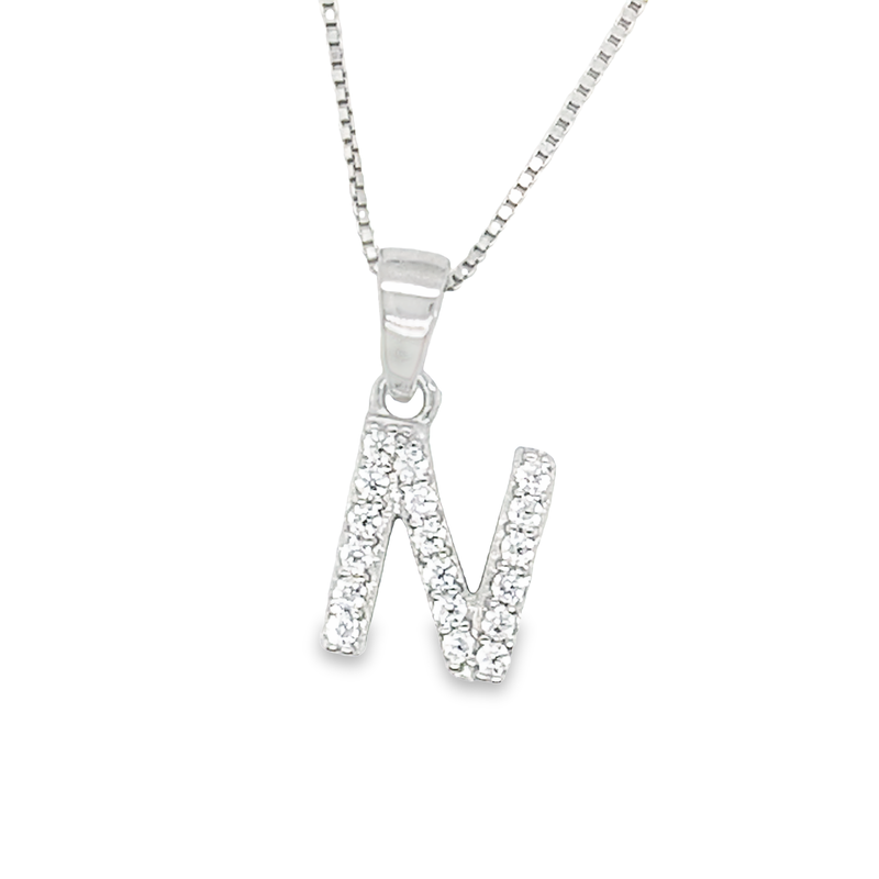 Sterling Silver Cubic Zirconia Initial Letter N Pendant