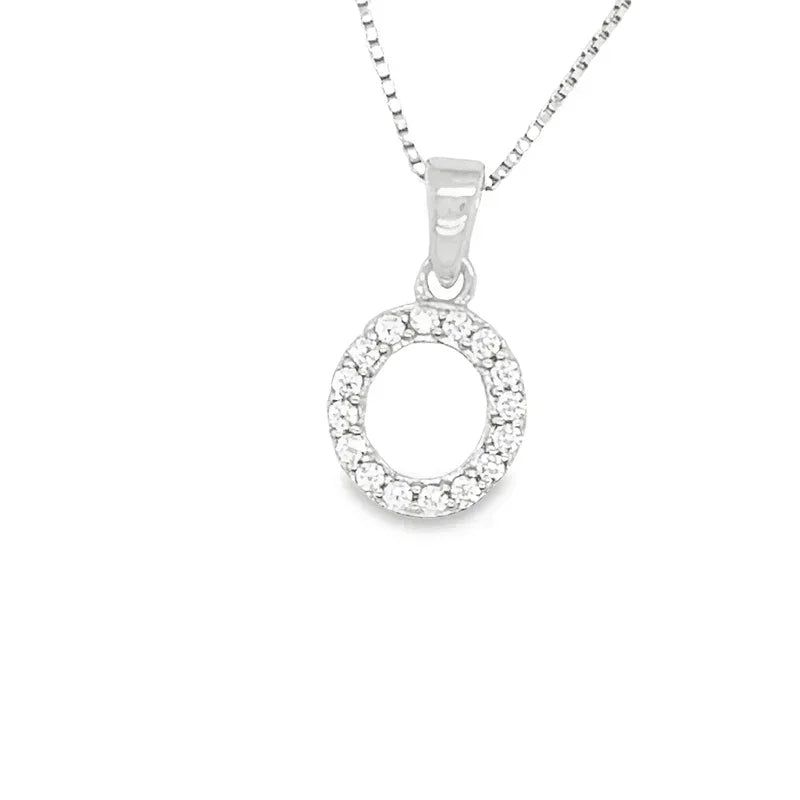 Sterling Silver Cubic Zirconia Initial Letter "O" Pendant