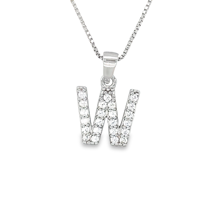 Cubic Zirconia Initial Letter &quot;S&quot; Pendant in Sterling Silver