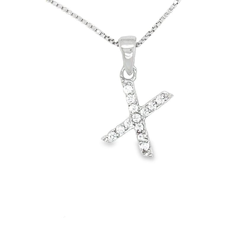 Sterling Silver Cubic Zirconia Initial Letter "X" Pendant