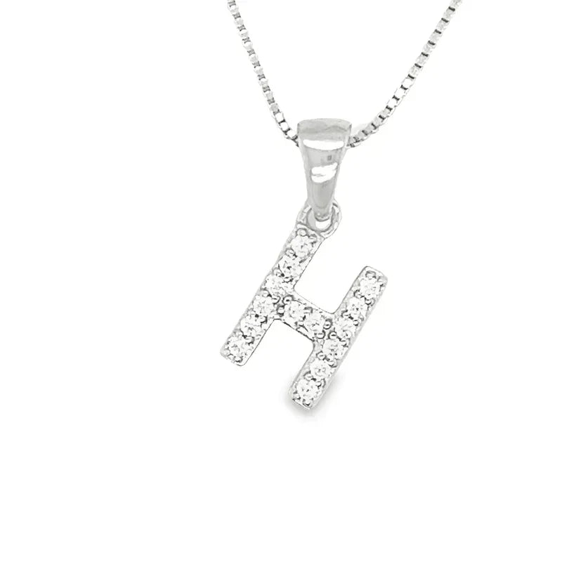 Initial H Pendant in Sterling Silver and Cubic Zirconia