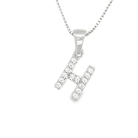 Initial H Pendant in Sterling Silver and Cubic Zirconia