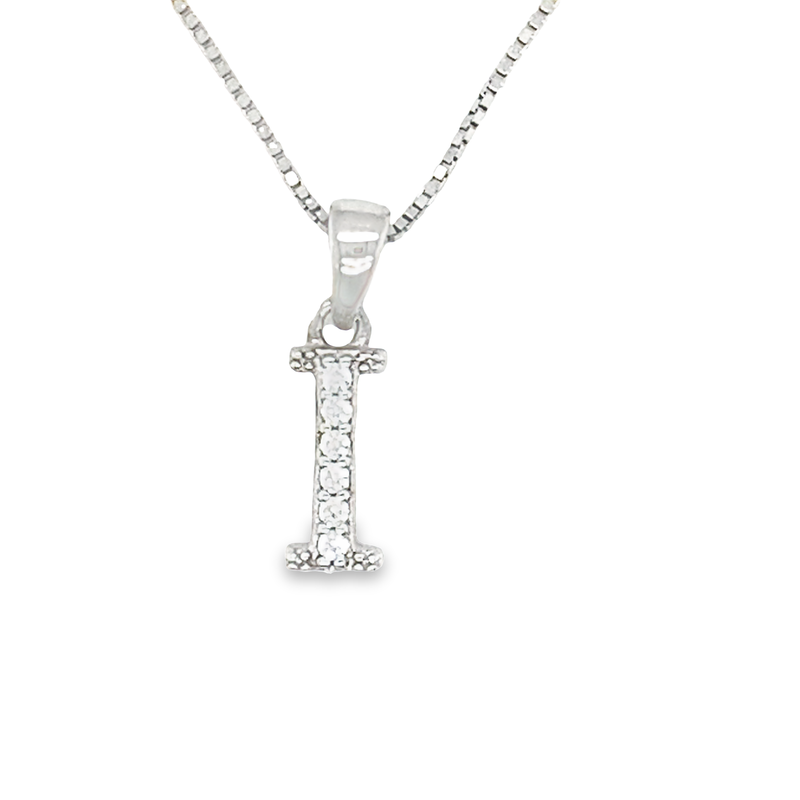 Initial Letter I Pendant CZ in Sterling Silver