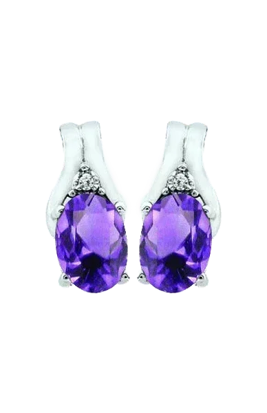 February Birthstone Earring with Diamond Accent set in 10k Yellow gold 