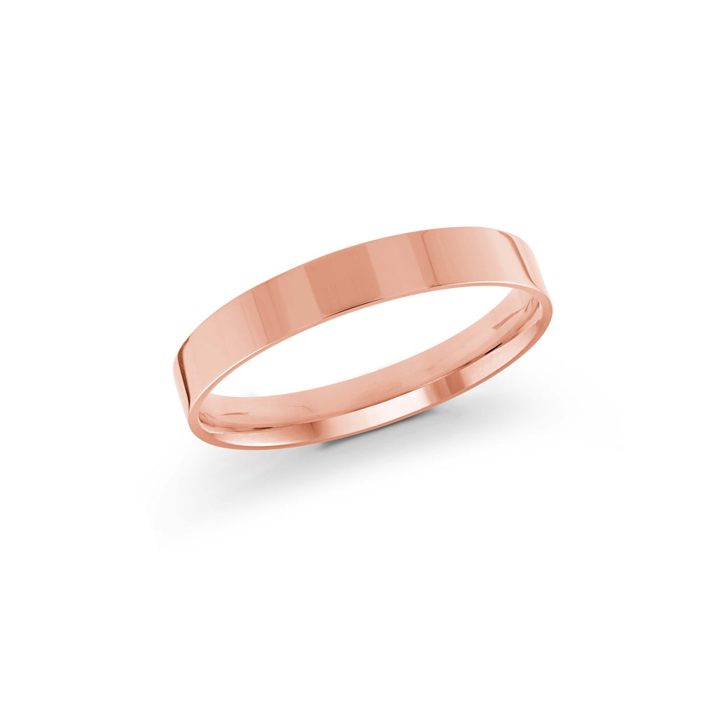 10, 14, 18 Karat Pink Gold 3mm High Polish Flat Comfort Fit Wedding Band