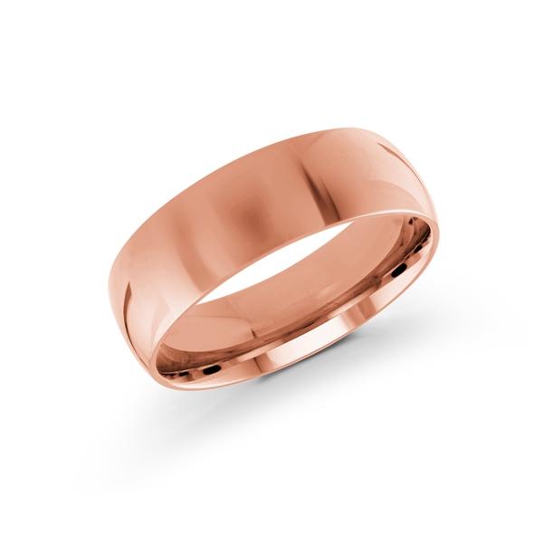 10, 14, 18 Karat Pink Gold 7mm high polish rounded dome light comfort fit wedding band