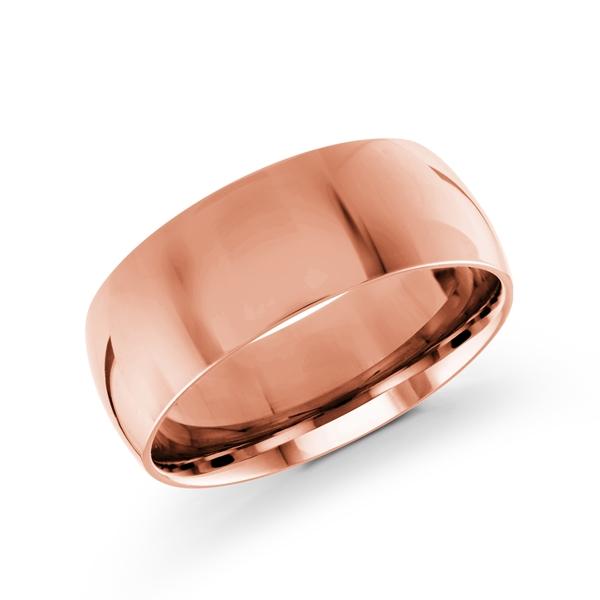 10, 14, 18 Karat Pink Gold 8mm high polish rounded dome light comfort fit wedding band