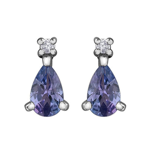 Diamond Infinity Teardrop and Tanzanite Gemstone Earrings in 10K White Gold