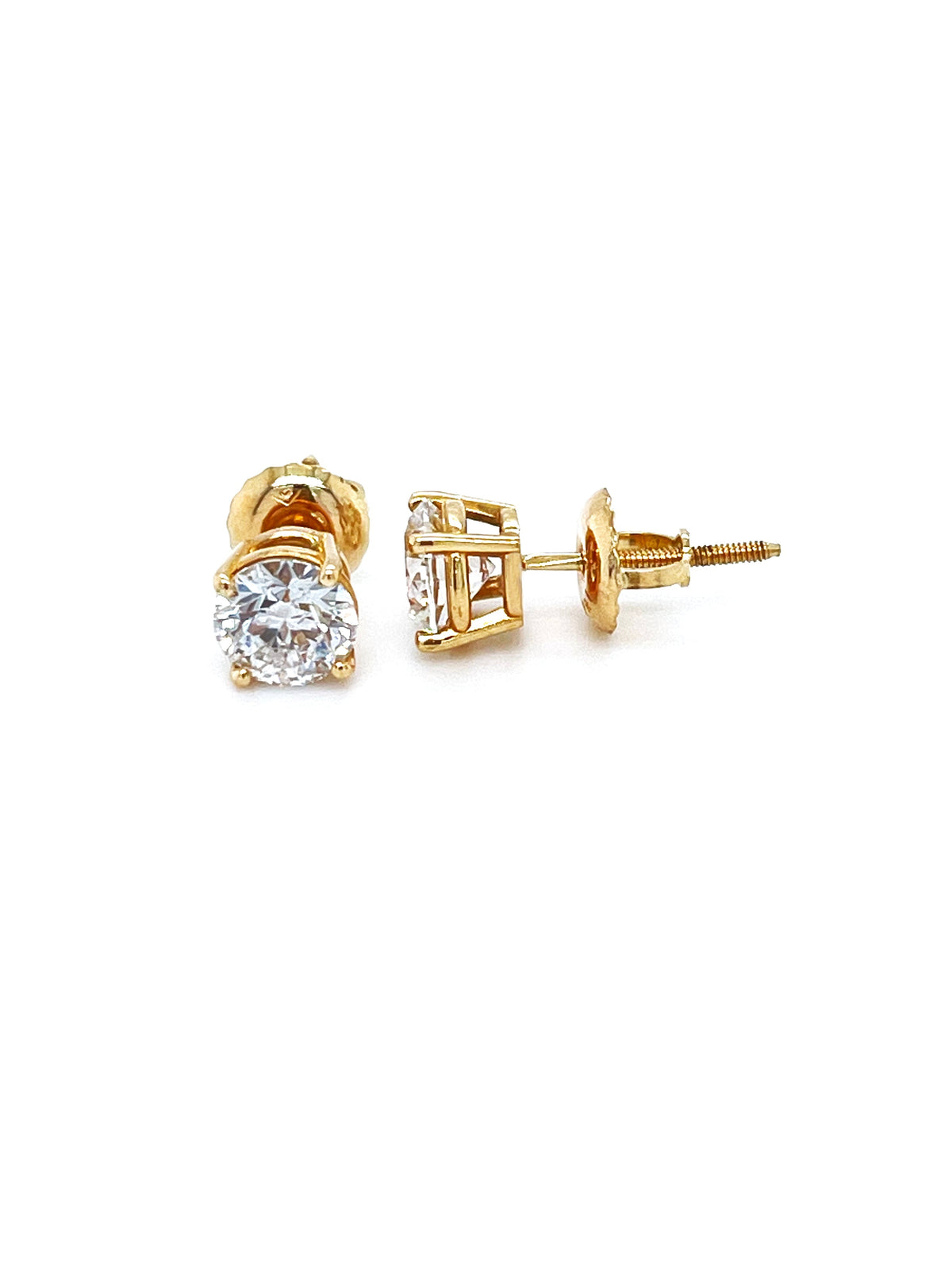 14K Yellow Gold 1.0TDW Lab Grown Round Diamond Solitaire Stud Earrings