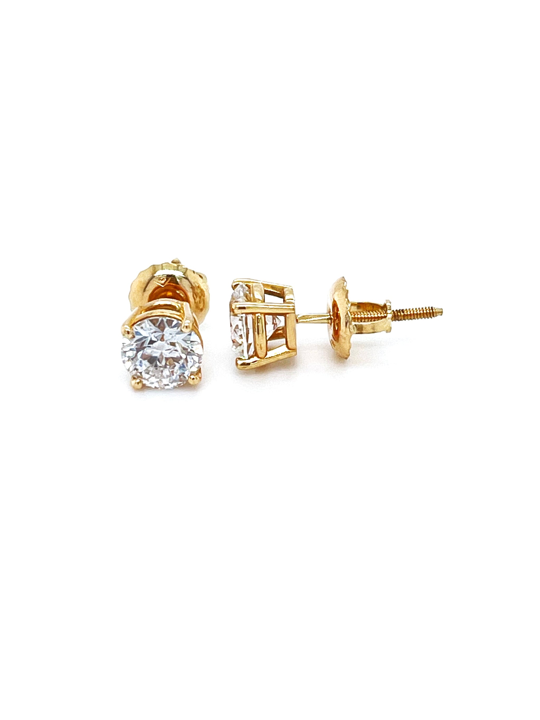 1 ct TDW Diamond Studs 14K Yellow Gold Lab Grown Screw Back Earrings