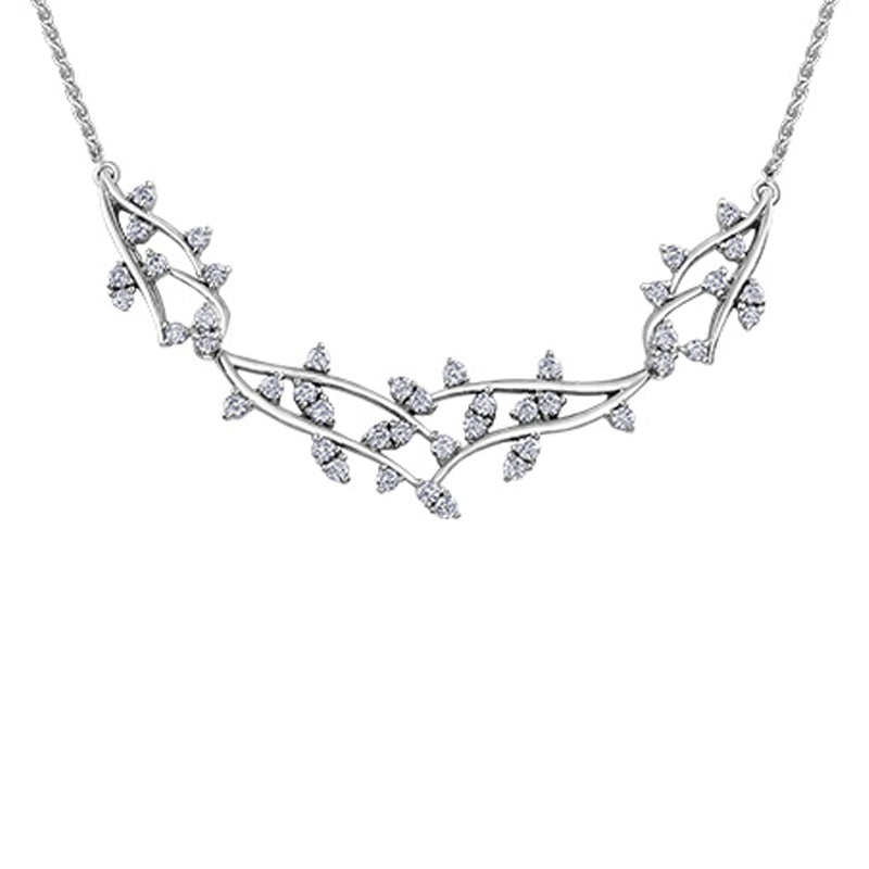 Exquisite 14K White Gold 1.00 Carat Diamond Leaf Pendant Necklace