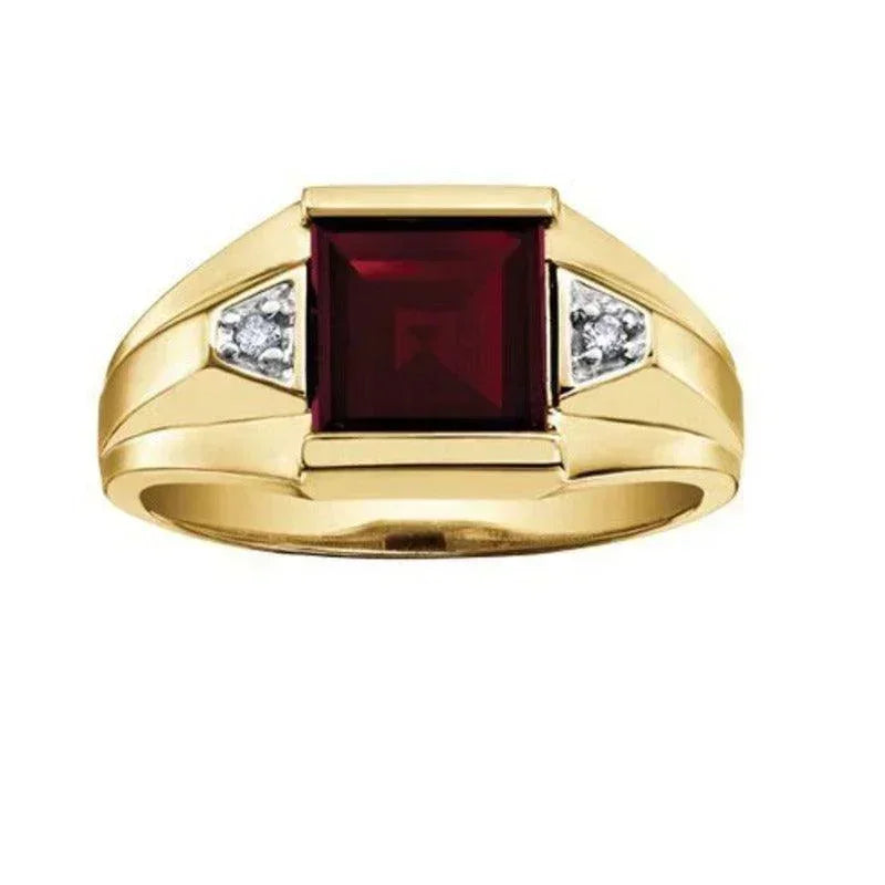 10K Yellow Gold Garnet and 0.03TDW Diamonds Men's Ring