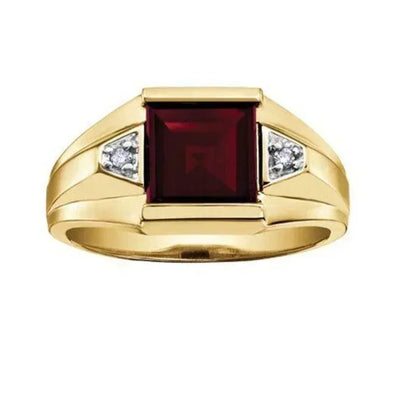 10K Yellow Gold Garnet and 0.03TDW Diamonds Men's Ring