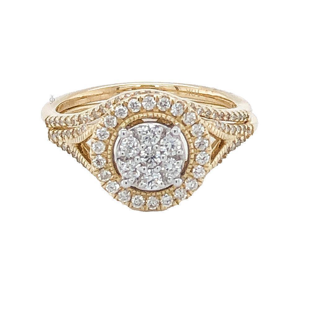 10K Yellow Gold 0.50TDW Diamond Illusion Centre Halo Wedding Set