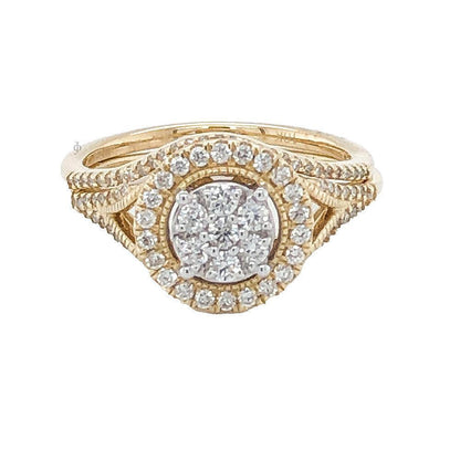 10K Yellow Gold 0.50TDW Diamond Illusion Centre Halo Wedding Set