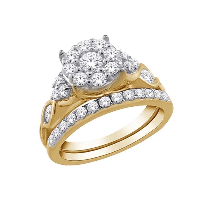 10K Yellow Gold 1.00TDW Diamond Imperial Illusion Head Wedding Set