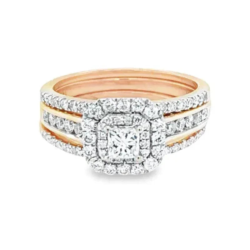 14K Rose Gold 1.00TDW Diamond Three Piece Wedding Set with Double Halo setting