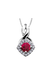 10K White Gold Ruby and Diamond Halo Pendant with Chain