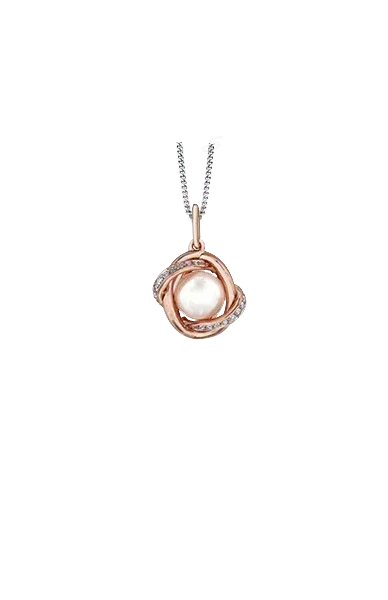 10K Rose Gold Pearl and Diamond Pendant with Chain