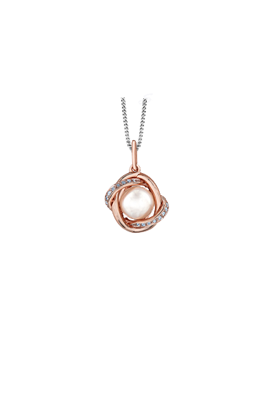10K Rose Gold Pearl and Diamond Pendant with Chain