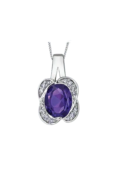 10K White Gold Amethyst and Diamond Pendant with Chain