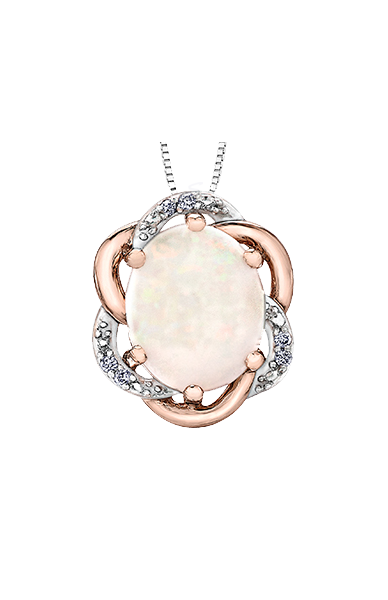 10K Rose Gold Opal and Diamond Pendant with Chain