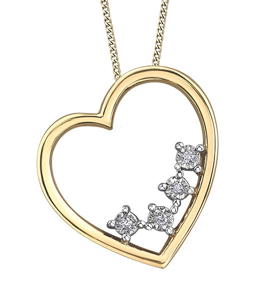 0.02TDW Diamond Heart Pendant with Floating Style Diamonds in 10K Yellow Gold