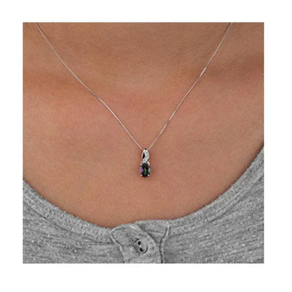 0.10TDW Diamond and 7X5M Mystic Topaz Gemstone Pendant in 10K Two-Tone Gold