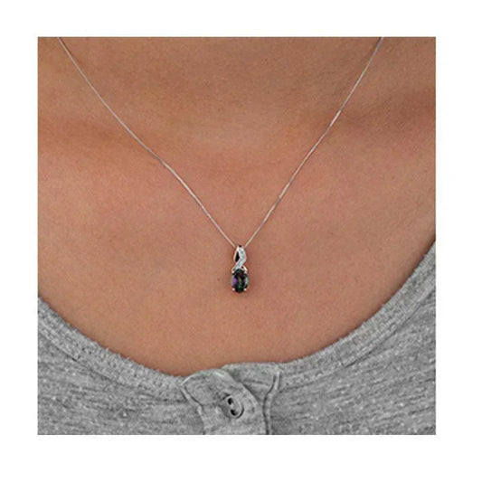 0.10TDW Diamond and 7X5M Mystic Topaz Gemstone Pendant in 10K Two-Tone Gold