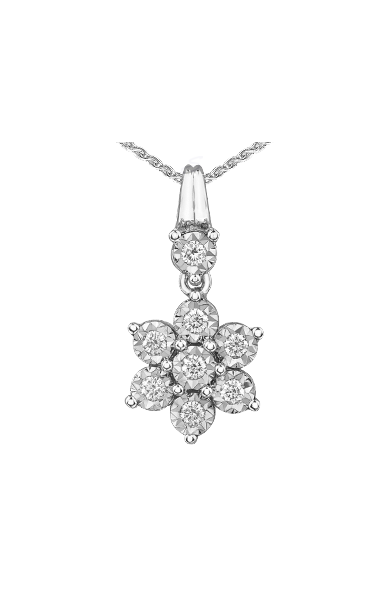 10K White Gold 0.20TDW Diamond Floral Cluster Pendant with Chain