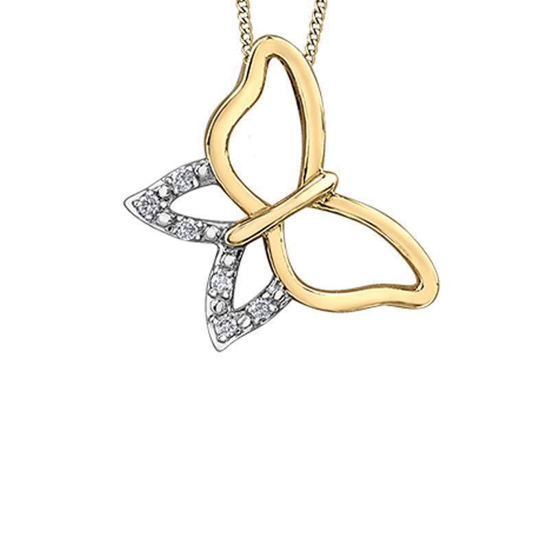 10K Yellow Gold and 0.03TDW Diamond Butterfly Pendant